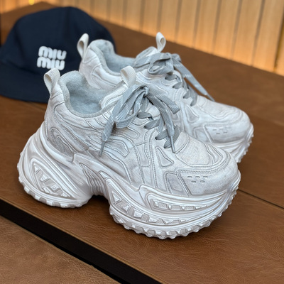 厚底内增高10cm复古老爹鞋休闲女款2025秋冬加绒新款小个子小白鞋