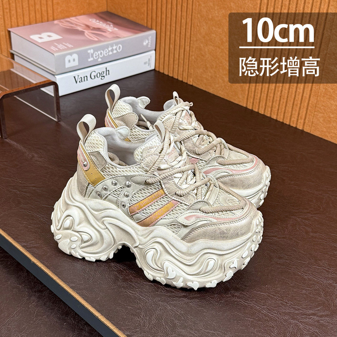隐形内增高10公分老爹鞋超轻厚底秋季女款小个子松糕复古风休闲鞋图片