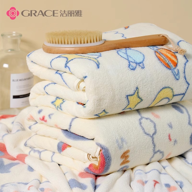 洁丽雅浴巾女2025新款比纯棉吸水大人家用宿舍学生用可爱裹毛巾