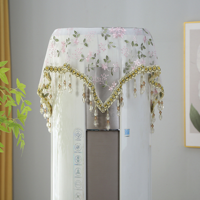 空调防尘罩圆形通用型顶罩蕾丝绣花防尘布客厅落地式圆柱空调盖布