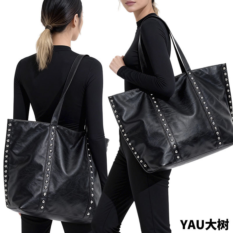 YAU大树 铆钉托特包黑色腋下大包包大容量轻朋克风通勤包潮酷包包,箱包皮具/热销女包/男包,托特包,淘宝优惠券,粉丝福利购,淘宝优惠卷