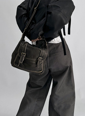 YAU大树 复古做旧邮差包y2k港风斜挎包秋冬欧美千禧渐变机能包