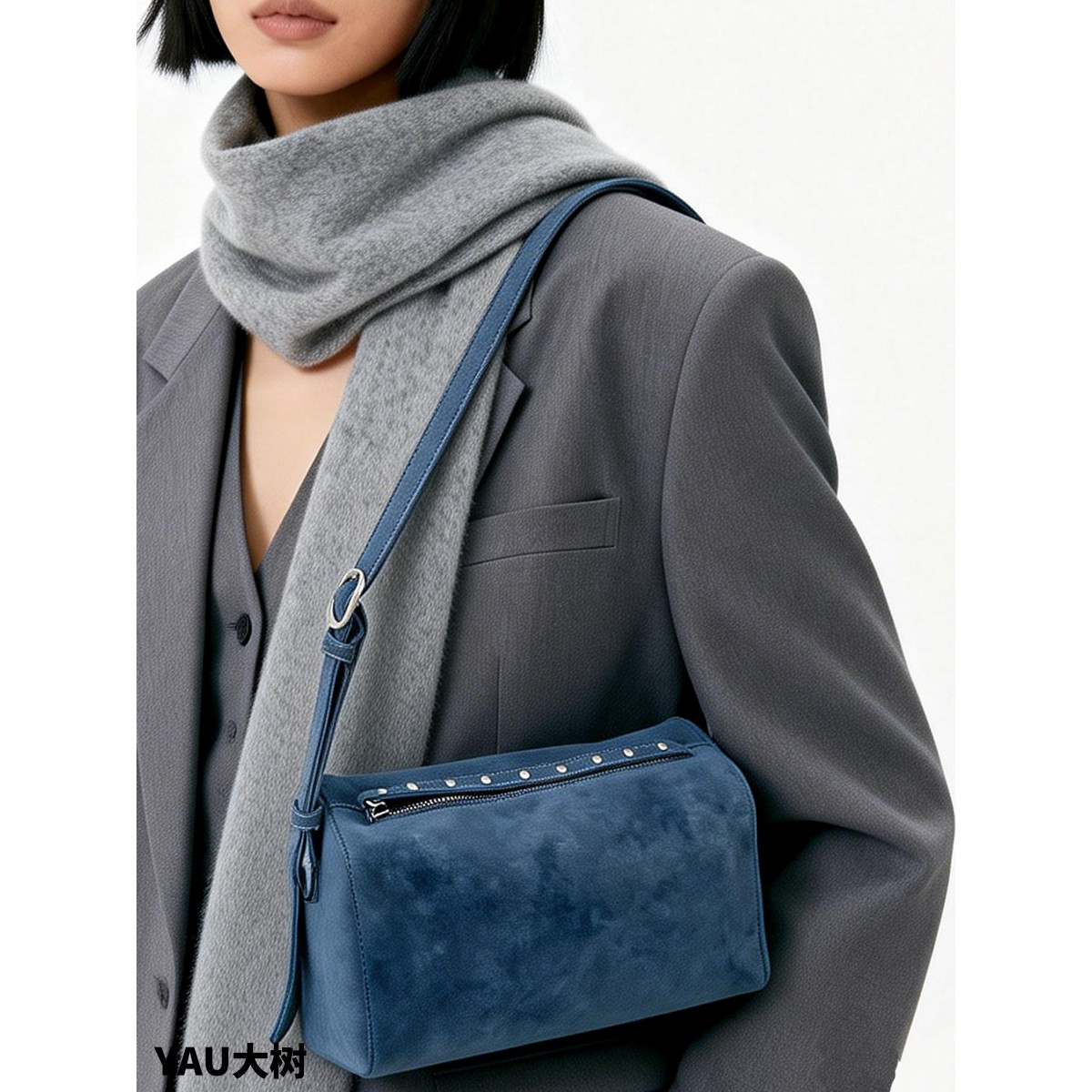 YAU大树 法式复古麂皮奶蓝色小方包小众设计单肩斜挎包铆钉吐司包,箱包皮具/热销女包/男包,小方包,淘宝优惠券,粉丝福利购,淘宝优惠卷