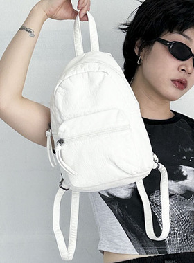 YAU大树 法式慵懒甜酷白色迷你双肩包辣妹小书包复古rua单肩包