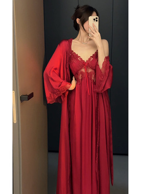 新款法式睡衣女爆款性感约会高级感纯欲风红色吊带睡裙成熟贵妇