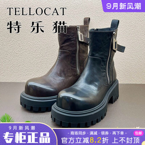正品TELLOCAT特乐猫女靴2025秋新款中跟粗跟圆头舒适短靴时尚