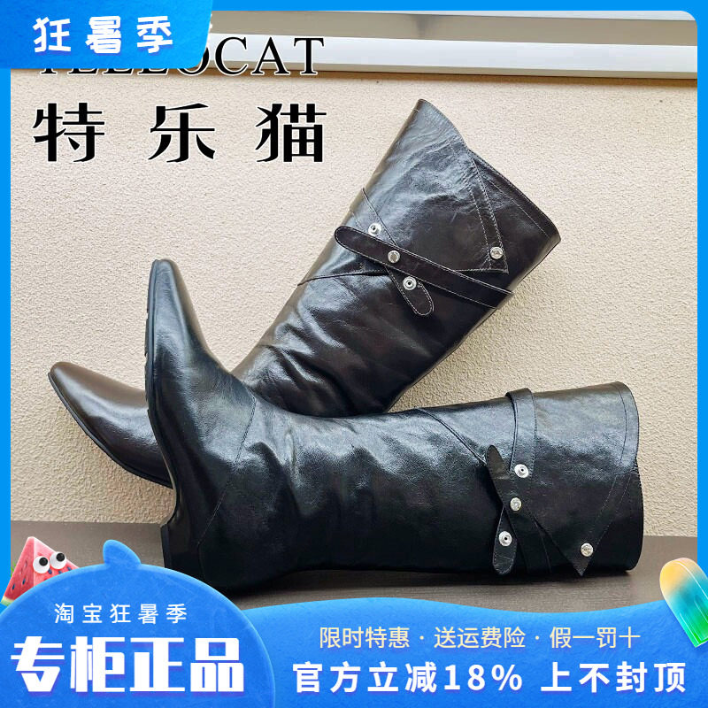 正品TELLOCAT特乐猫女靴2025冬新款中跟粗跟尖头长靴时尚性感