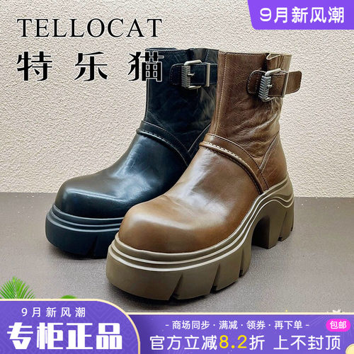 正品TELLOCAT特乐猫女靴2025秋新款高跟粗跟圆头短靴时尚性感