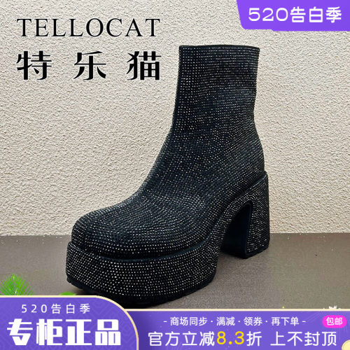 正品TELLOCAT特乐猫女靴2025秋新款高跟水台底水钻短靴时尚性感