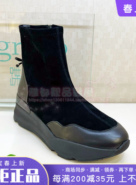正品蹀愫ts女鞋2025秋季新款羊皮中跟厚底松糕圆头短靴TA65721-52