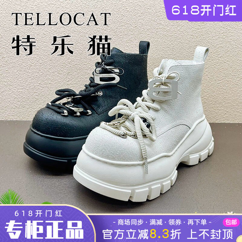 正品TELLOCAT特乐猫女靴2025冬新款中跟厚底休闲细带高帮时尚