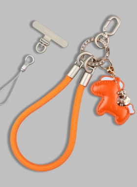 橙色小马手机挂绳高级手机绳手腕防摔手机链侧边穿孔挂绳短精致女