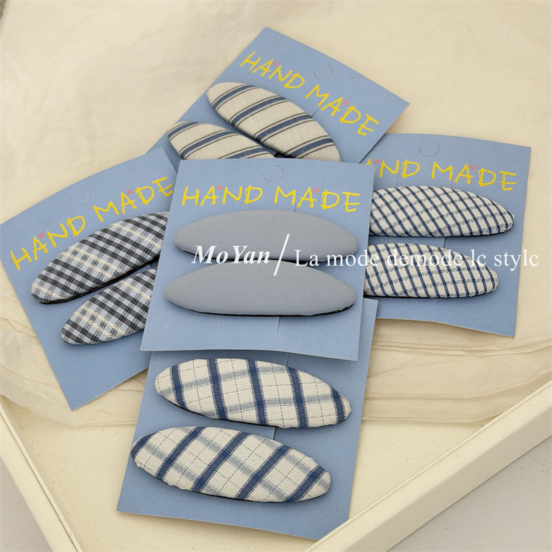 韩版小清新蓝色系布艺BB夹气质百搭侧边夹刘海夹碎发夹子甜美发夹