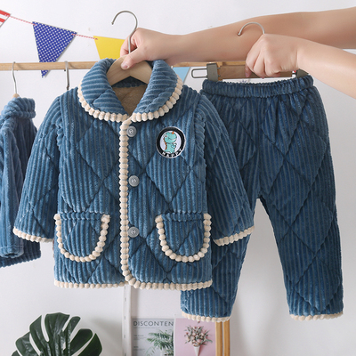 法兰绒冬季加绒保暖家居服套装