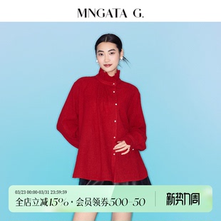 国风花边领珍珠羊毛长袖 新中式 上衣5121702 红也 宫小妍