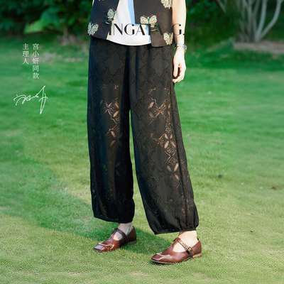 宫小妍轻中式松紧腰九分灯笼裤