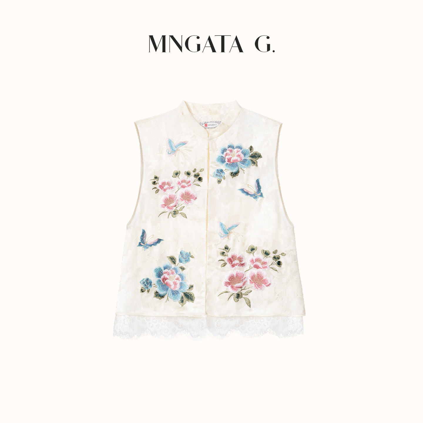 宫小妍【真丝&middot;春涧蝶戏】新中式国风蕾丝刺绣双层马甲6012862