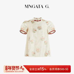 曼加塔【真丝花罗·鱼戏莲叶】真丝T恤夏日新中式短袖