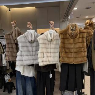 横条纹立领仿紫貂毛毛马夹短款 环保皮草坎肩水貂毛背心 女秋冬新款