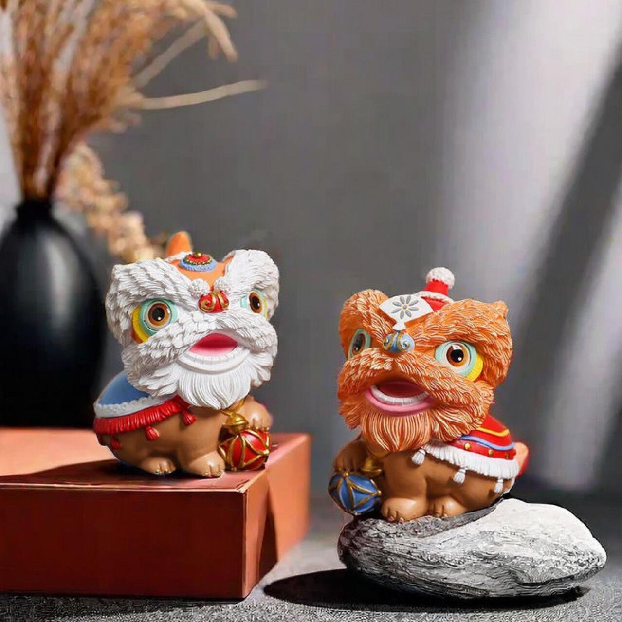 国潮风招财醒狮香薰石膏娃娃白胚diy涂鸦绘画儿童手工摆件送礼