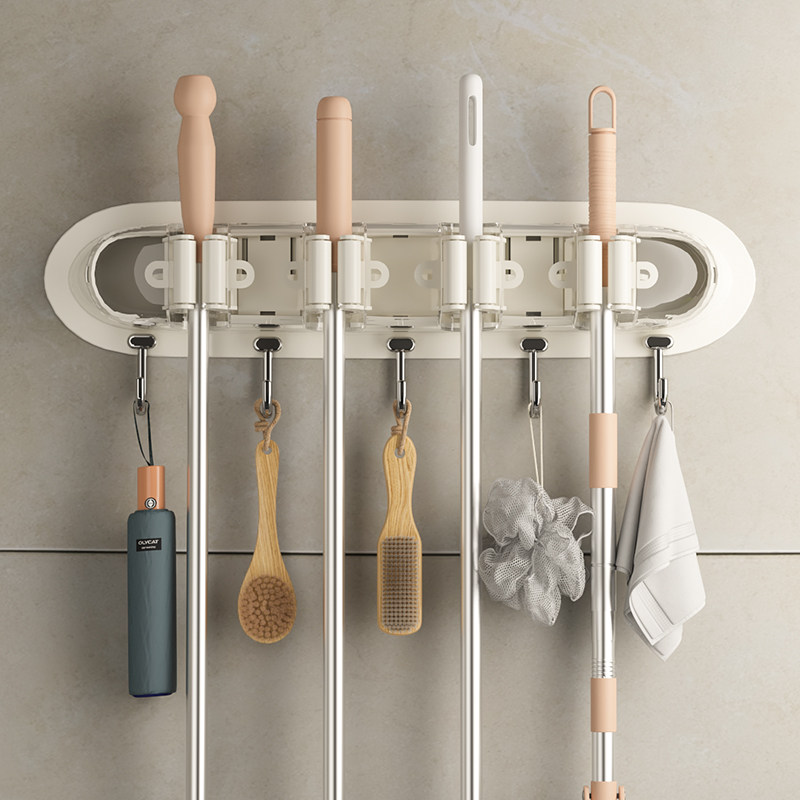 拖把架壁挂拖把浴室卫生间4夹5钩挂扫把免打孔拖布夹卡扣置物架,收纳整理,挂钩/粘钩,淘宝优惠券,粉丝福利购,淘宝优惠卷