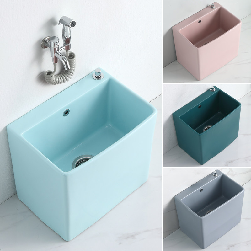 北欧家用轻奢陶瓷彩色拖把池阳台卫生间洗地拖布池落地式墩布水槽