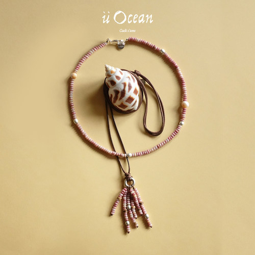 ü Ocean【花火Rosy light】999银925银红纹石蜡绳编织项链可伸缩