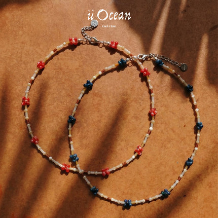 【ü Ocean】浆果系列 红葡萄蓝浆果串珠玻璃吊坠项链锁骨链叠戴