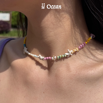 【ü Ocean】星迹star dance进口玻璃珠海星吊坠项链锁骨链度假风