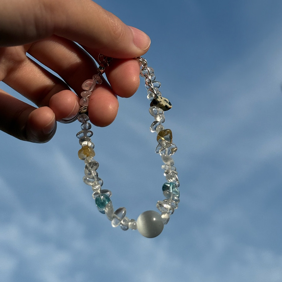 【ü Ocean】海月Moon水晶猫眼石斑点石贝壳手链叠搭搭配度假手串