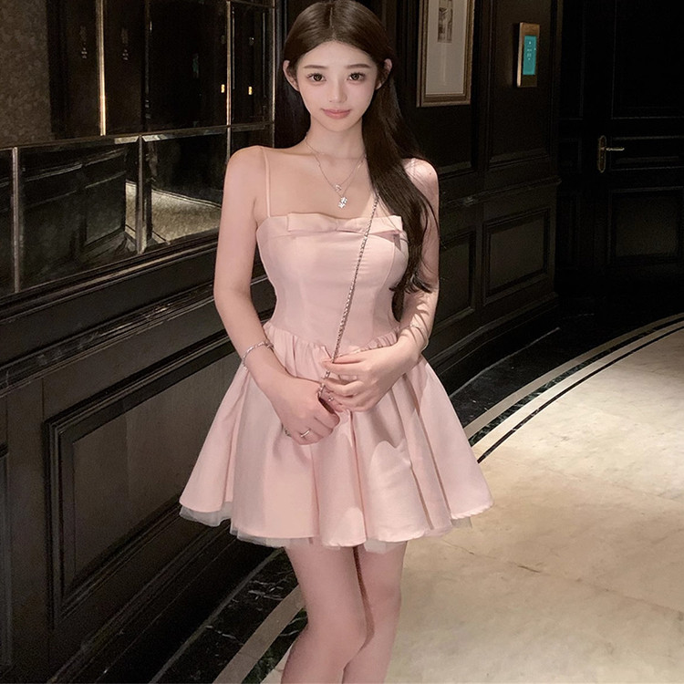 生日礼服网纱蓬蓬lolita粉色吊带连衣裙女夏纯欲风气质公主短裙子