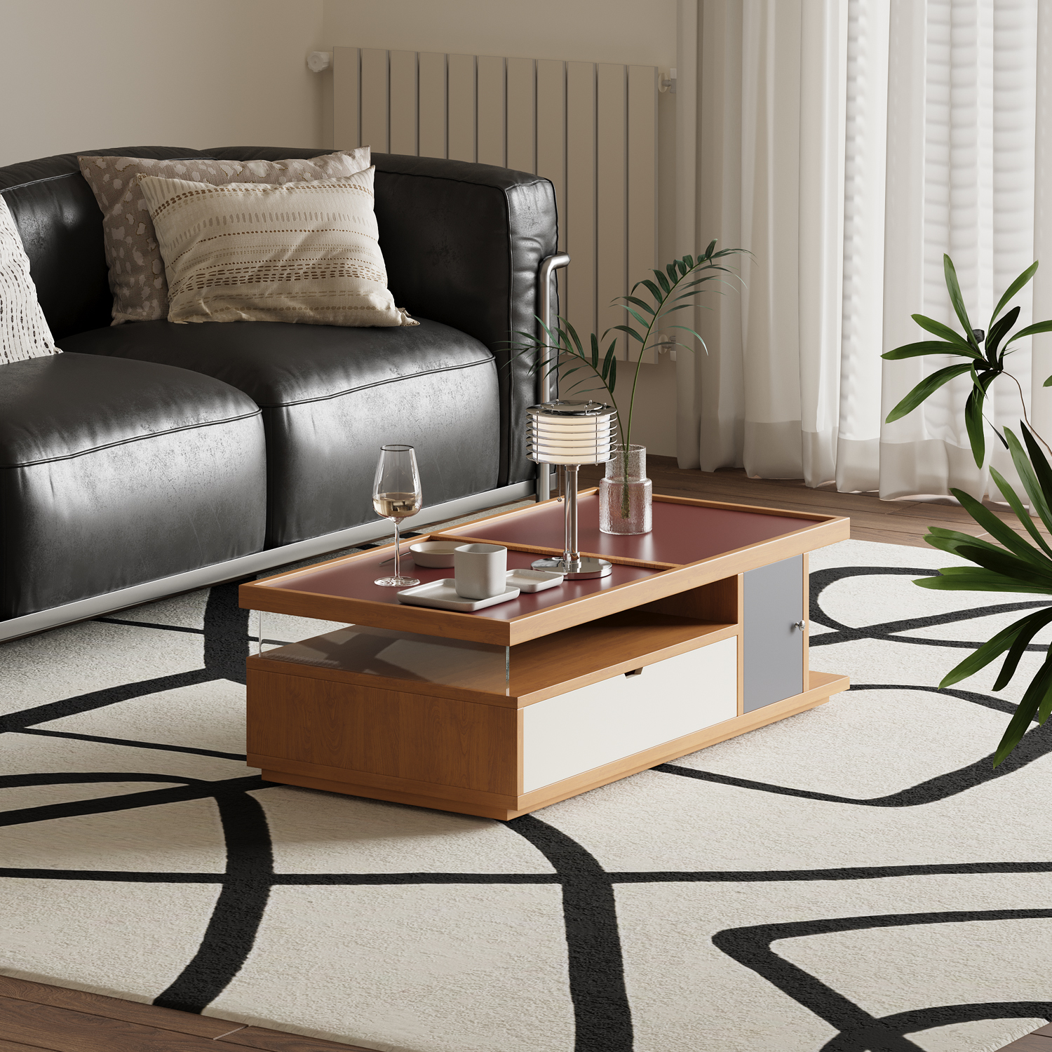 谷及原木风不规则拼接茶几边几