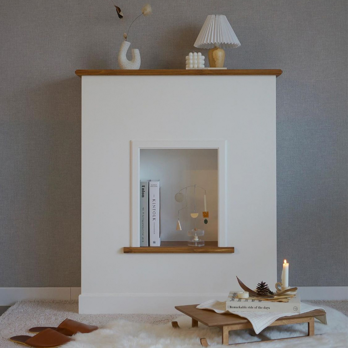 谷及原木收纳置物ins风壁炉柜