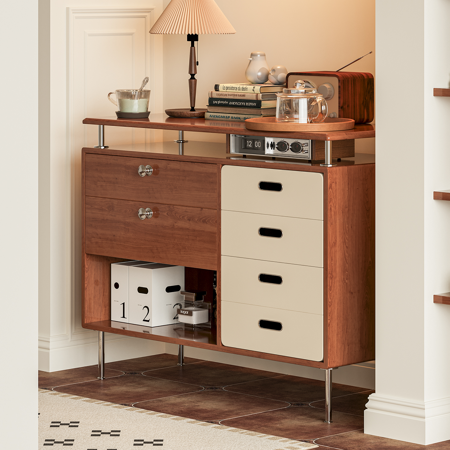 谷及实木简约储藏木餐边柜储物柜