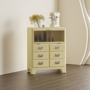 墙边柜子多抽斗柜餐厅餐边柜玻璃实木柜子 式 谷及经典 设计风中古款