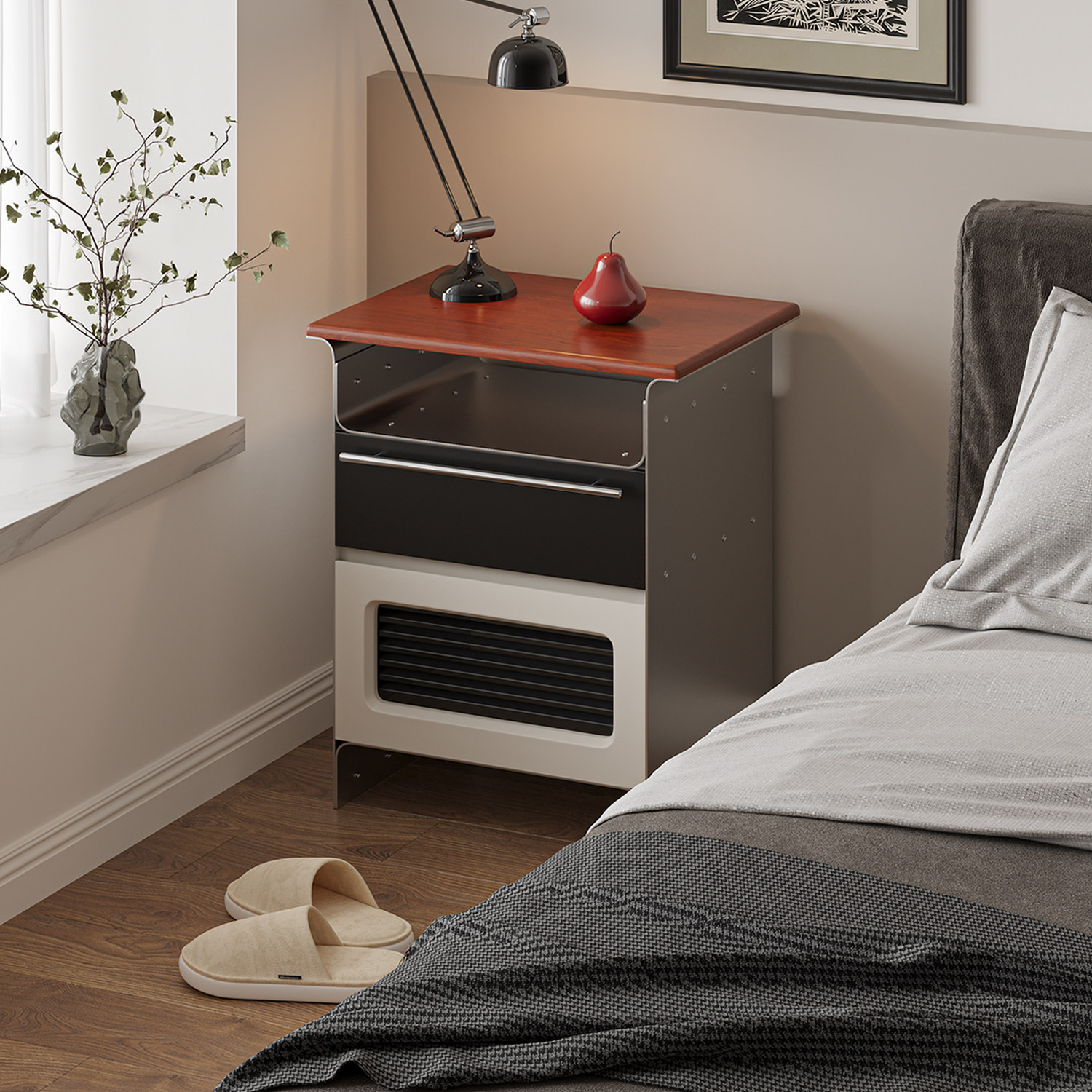 谷及现代艺术拼色床头柜储物柜