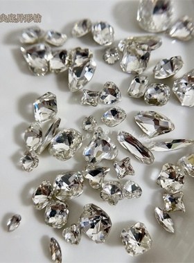 美甲白色尖底异形钻复刻华子精品高品质多切面超闪装饰钻美甲饰品