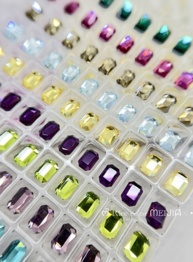6*8mm长方八角平底钻 多彩色爆闪美甲钻网红款祖母绿金黄美甲饰品