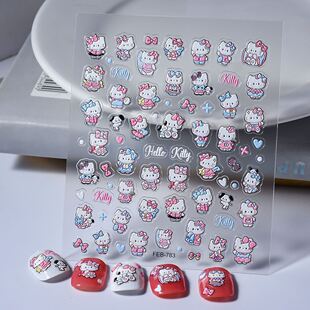 可爱KT猫立体贴纸浮雕卡通粉色凯蒂猫咪美甲贴纸儿童手账贴画装 饰