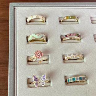 新中式珐琅蝴蝶戒指彩色贝母女高颜值不掉色精致独特指环手饰礼物