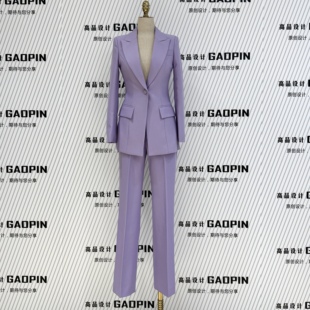 2025春季新款浅紫色西装套装直筒长裤修身显瘦艺考美业团队工作服