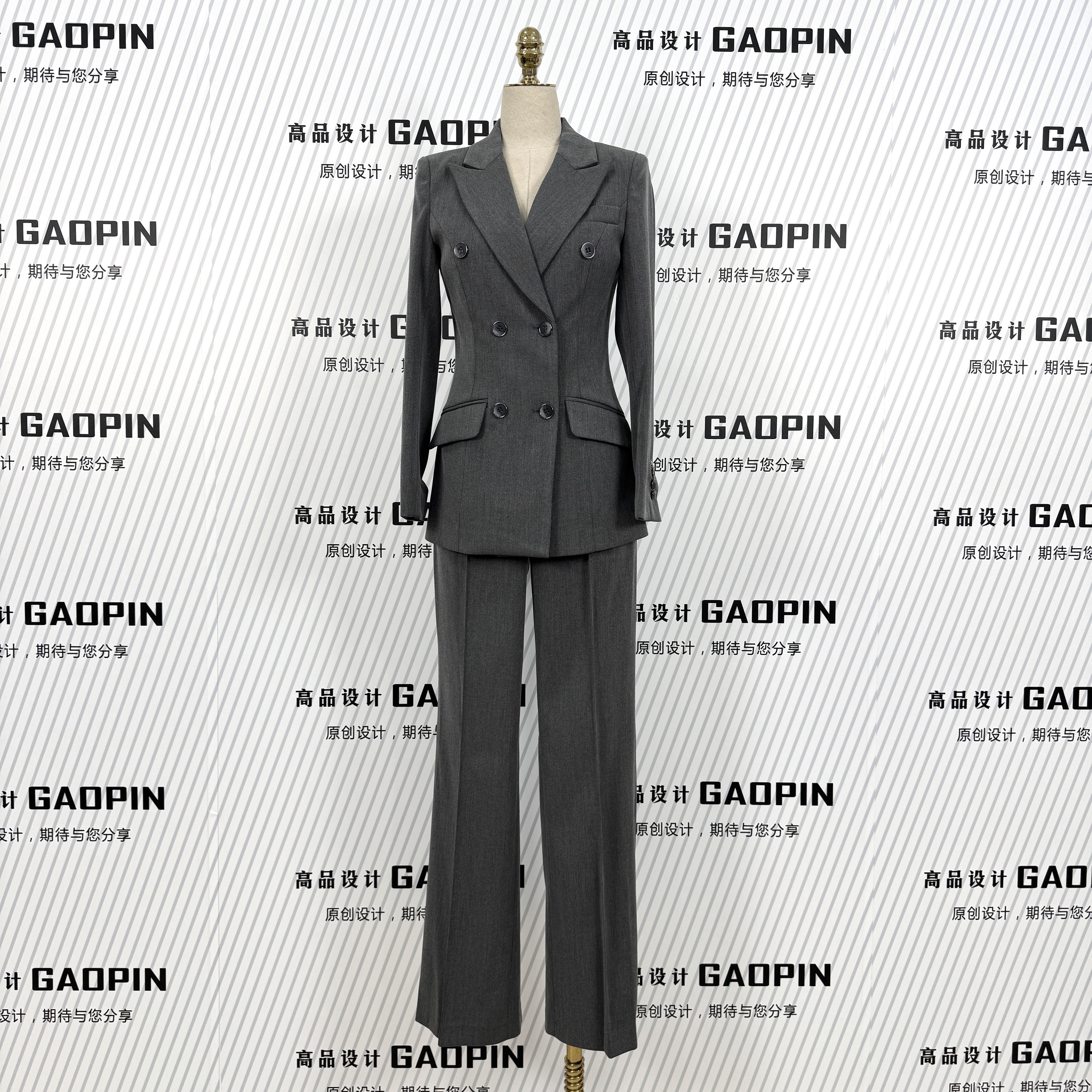 2025秋冬新款灰色羊毛西服外套阔腿裤西装套装女职业修身气质高端