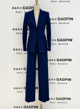 2026春季新款深蓝色一粒扣时髦高品质职业通勤西服套装女阔腿显瘦