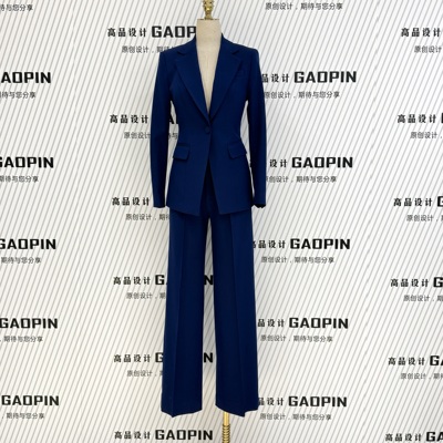 深蓝一粒扣通勤显瘦西服套装女