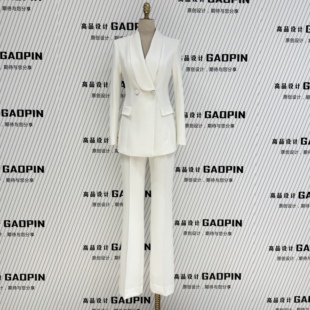 女青果领气质两件套高级感西服礼服 套装 2025春秋新款 白色职业西装