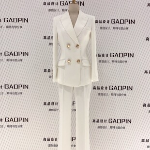 英伦风微喇叭裤 气质高端修身 两件套主持礼服女西服 女套装 白色西装