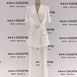 白色短袖 西装 时尚 夏季 高级感职业西服 修身 薄款 女喇叭裤 2026款 套装