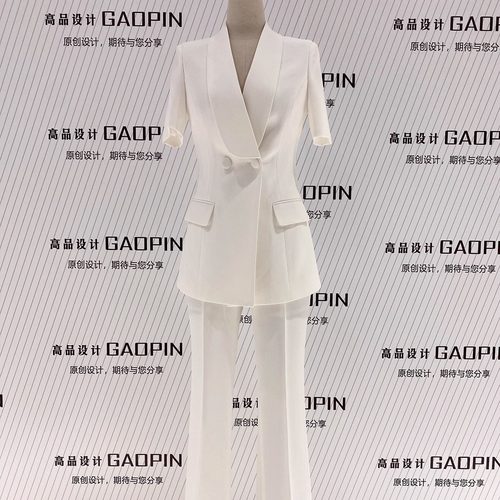 夏季短袖西装女修身工作服喇叭裤