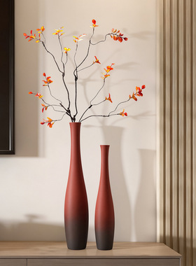 复古拉丝陶瓷红色花瓶家居摆件客厅插花电视柜玄关乔迁新居装饰品