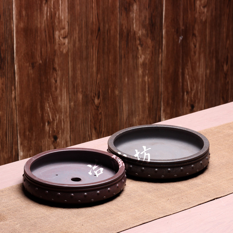 宜兴紫砂盆景花盆家用古典桌面小号圆形无孔假山水培菖蒲浅扁盆